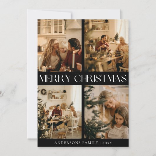 ブラックモダンスタイリッシュメリークリスマスホリデーカード シーズンカード (正面)