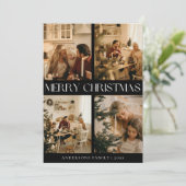 ブラックモダンスタイリッシュメリークリスマスホリデーカード シーズンカード (スタンド正面)