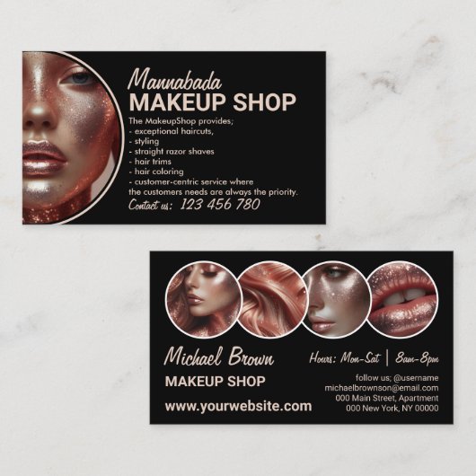 ブラックモダンスタイルカスタムフォトメイクアップ 名刺 (正面/裏面)