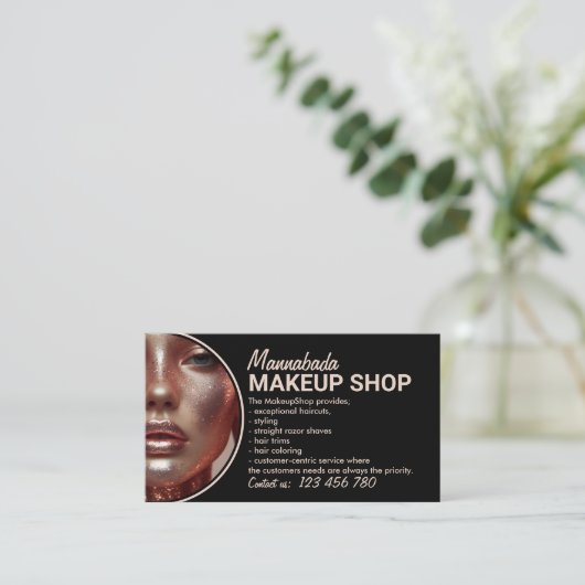 ブラックモダンスタイルカスタムフォトメイクアップ 名刺 (スタンド正面)