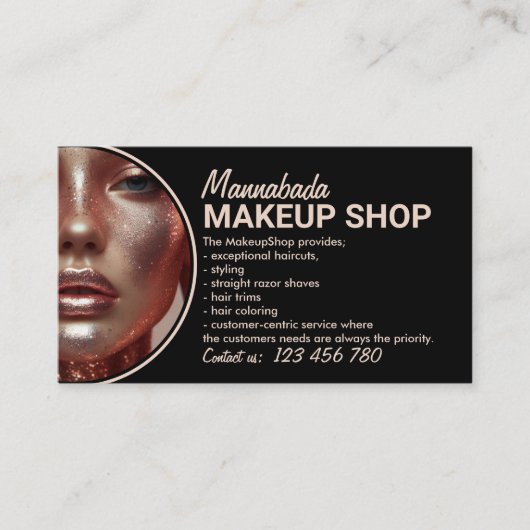 ブラックモダンスタイルカスタムフォトメイクアップ 名刺 (正面)