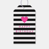 ブラックモダンストライプハート誕生日 ギフトタグ (正面)