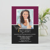 ブラックモダンストライプ卒業パーティー発表 招待状 (スタンド正面)