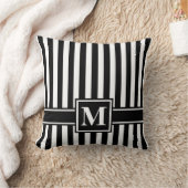 ブラックモダンストライプ（モノグラム） クッション (ブランケット)