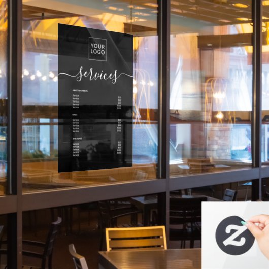 ブラックモダンスパサロンサービスメニューカスタムロゴ ウィンドウサイン (レストラン窓)