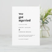 ブラックモダンタイポグラフィの駆け落ち発表 案内状 (スタンド正面)