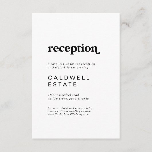 ブラックモダンタイポグラフィウェディングレセプション エンクロージャーカード (正面)