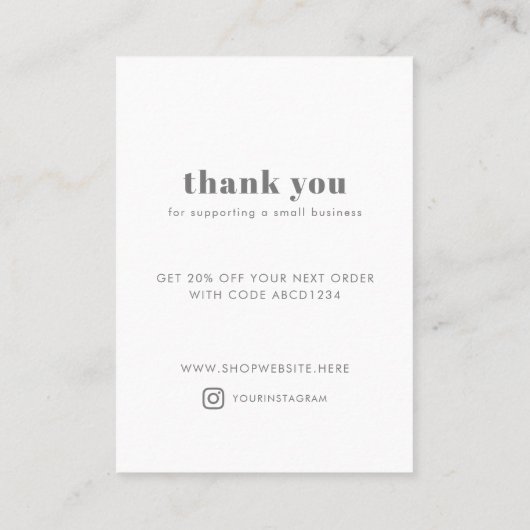 ブラックモダンタイポグラフィサンキュースモールビジネス 割引カード (裏面)