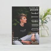 ブラックモダンタイポグラフィシック写真卒業 招待状 (スタンド正面)