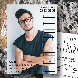 ブラックモダンタイポグラフィシック男の写真卒業 招待状