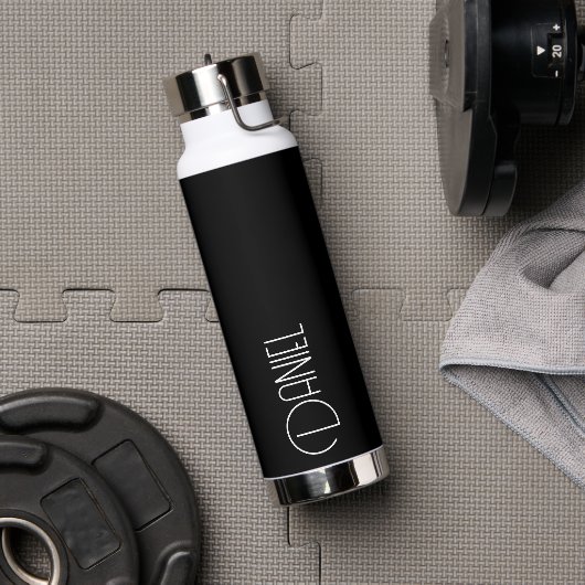 ブラックモダンタイポグラフィパーソナライズされた ウォーターボトル (ジム)