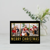 ブラックモダンタイポグラフィフォトコラージュクリスマス 箔シーズンポストカード (立ち正面)