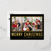 ブラックモダンタイポグラフィフォトコラージュクリスマス 箔シーズンポストカード (正面/裏面)