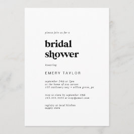 ブラックモダンタイポグラフィブライダルシャワー 招待状