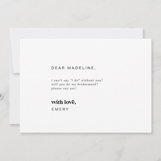 ブラックモダンタイポグラフィブライドメイド提案カード 招待状 (裏面)