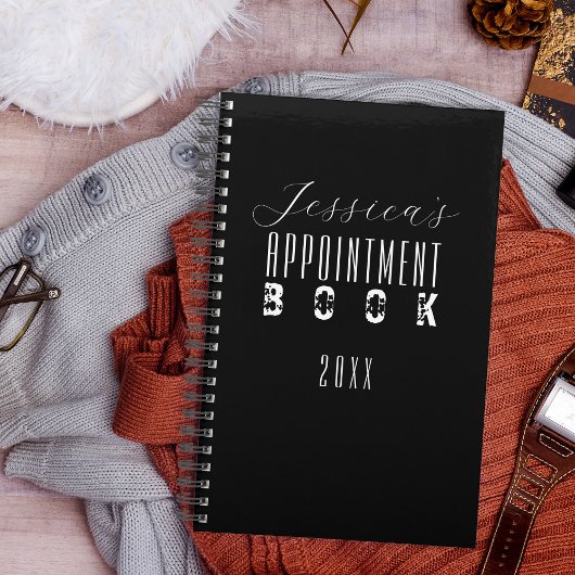 ブラックモダンタイポグラフィミニマルアポイントメント プランナー手帳