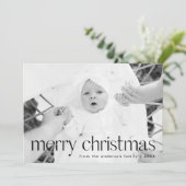 ブラックモダンタイポグラフィメリークリスマスフォト シーズンカード (スタンド正面)