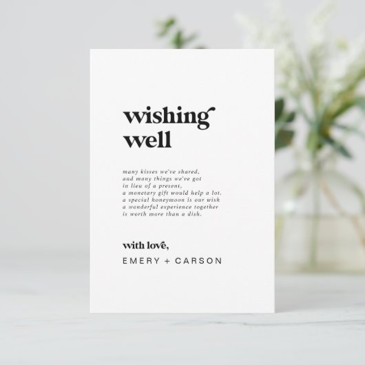 ブラックモダンタイポグラフィ結婚ズWishing Well Card エンクロージャーカード (スタンド正面)