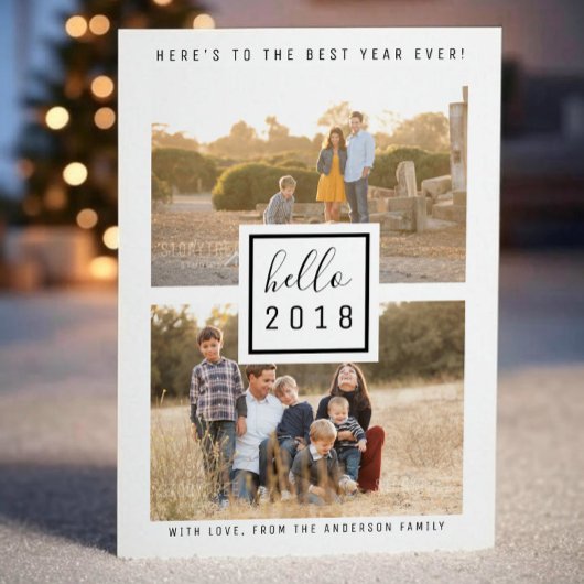 ブラックモダンダブル写真新年のフラットカード シーズンカード