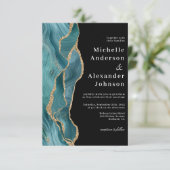 ブラックモダンティール(緑がかった色)アゲート金ゴールド結婚グリッター 招待状 (スタンド正面)