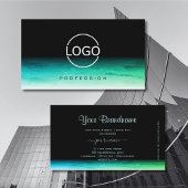 ブラックモダンティール（緑がかった色）ググラデーションリーンパターン付きロゴ 名刺