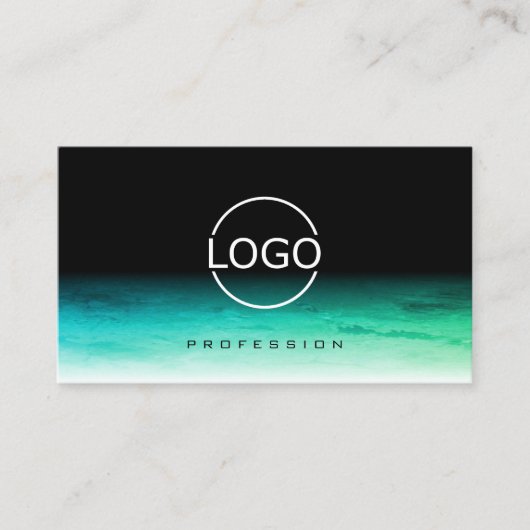 ブラックモダンティール（緑がかった色）ググラデーションリーンパターン付きロゴ 名刺 (正面)