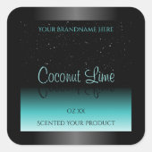 ブラックモダンティール（緑がかった色）グラデーション製品ラベルソフトグリッター スクエアシール (正面)