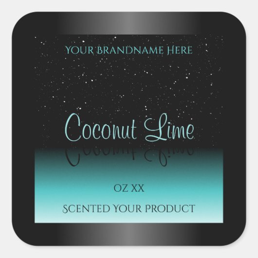 ブラックモダンティール（緑がかった色）グラデーション製品ラベルソフトグリッター スクエアシール (正面)