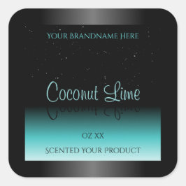 ブラックモダンティール（緑がかった色）グラデーション製品ラベルソフトグリッター スクエアシール