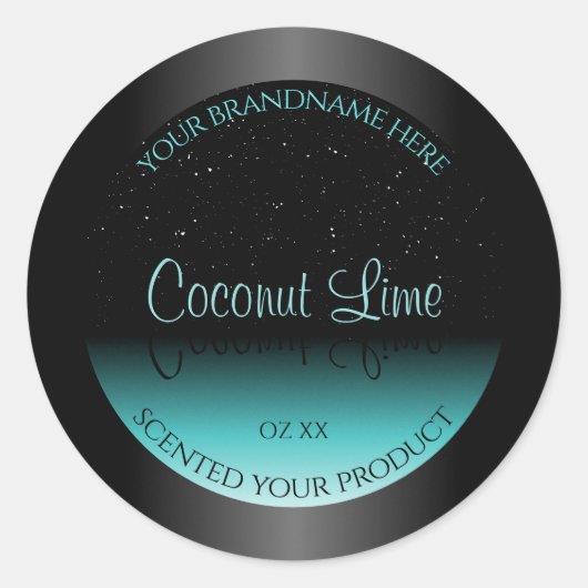 ブラックモダンティール（緑がかった色）グラデーション製品ラベルソフトグリッター ラウンドシール (正面)