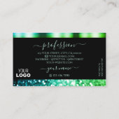 ブラックモダンティール(緑がかった色)グリーンきらめくグリッター追加ロゴ 名刺 (裏面)