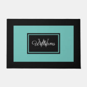 ブラックモダンティール(緑がかった色)ファミリーモノグラパーソナライズされたム ドアマット (正面)