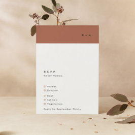 ブラックモダンテラコッタストライプモノグラム結婚ズ 出欠カード