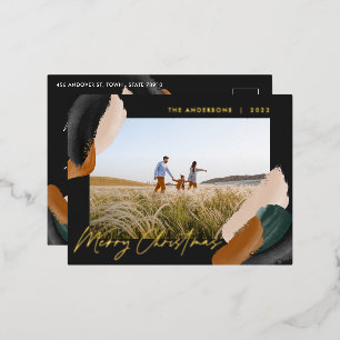 ブラックモダンテラミニマルコッタ水彩写真 箔シーズンポストカード