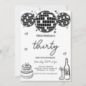 ブラックモダンディスコボール30rd誕生日パーティー 招待状 (正面)