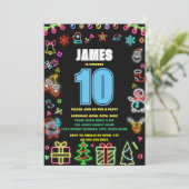 ブラックモダンネオングロークリスマスバースデーパーティー 招待状 (スタンド正面)