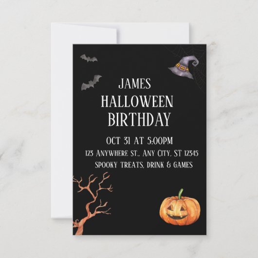 ブラックモダンハローウィンパーティ招待状 招待状 (正面)