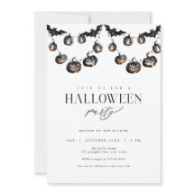 ブラックモダンハローウィンパーティ招待状
