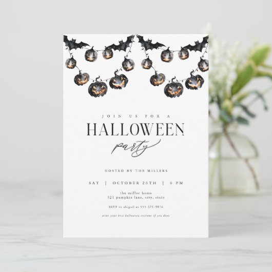 ブラックモダンハローウィンパーティ招待状 招待状 (スタンド正面)