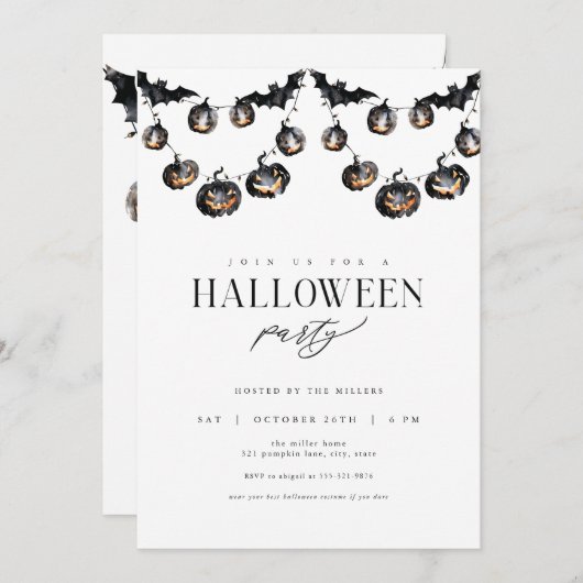 ブラックモダンハローウィンパーティ招待状 招待状 (正面/裏面)