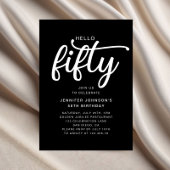 ブラックモダンハローフィフティ50誕生日 招待状