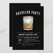 ブラックモダンバチュラーパーティウォーターカラーウイスキー 招待状 (正面/裏面)