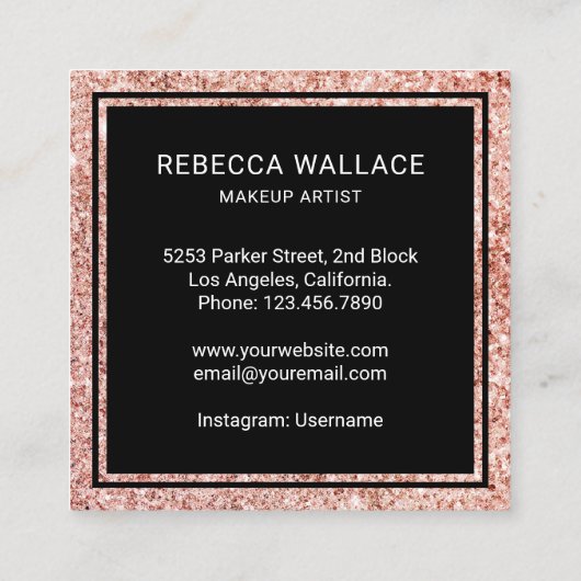ブラックモダンバラ金ゴールドグリッターリップメイクアップアーティスト スクエア名刺 (裏面)