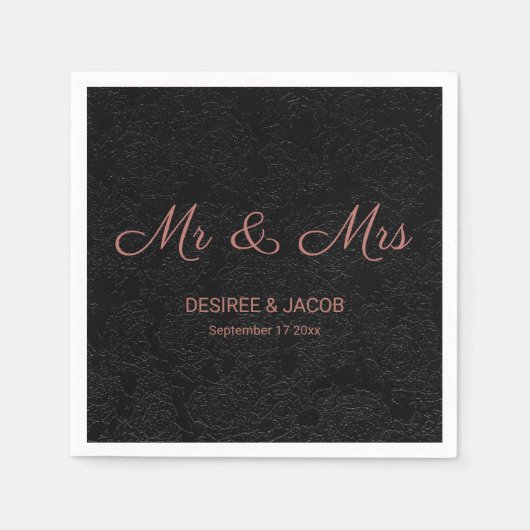 ブラックモダンバラ金ゴールドフローラ スタンダードカクテルナプキン (正面)