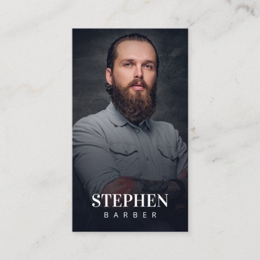 ブラックモダンバーバーショップヘアドレッサー美容師 名刺 (正面)