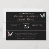 ブラックモダンパステルバタフライプリントブライダルシャワー 招待状 (正面)