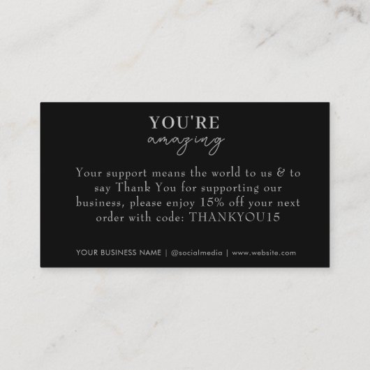 ブラックモダンビジネスエレガントありがとう 名刺 (裏面)