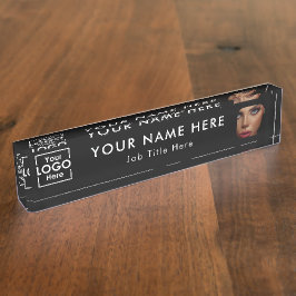ブラックモダンビジネスロゴ&フォトプロフェッショナル デスクネームプレート