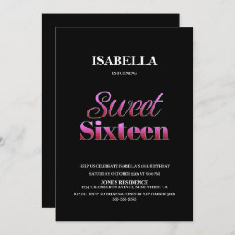 ブラックモダンピンクスウィート16誕生日 招待状
