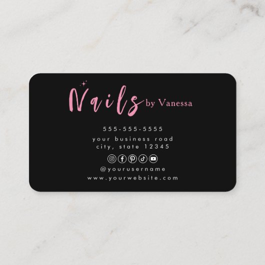 ブラックモダンピンクネイリスト名刺 名刺 (裏面)